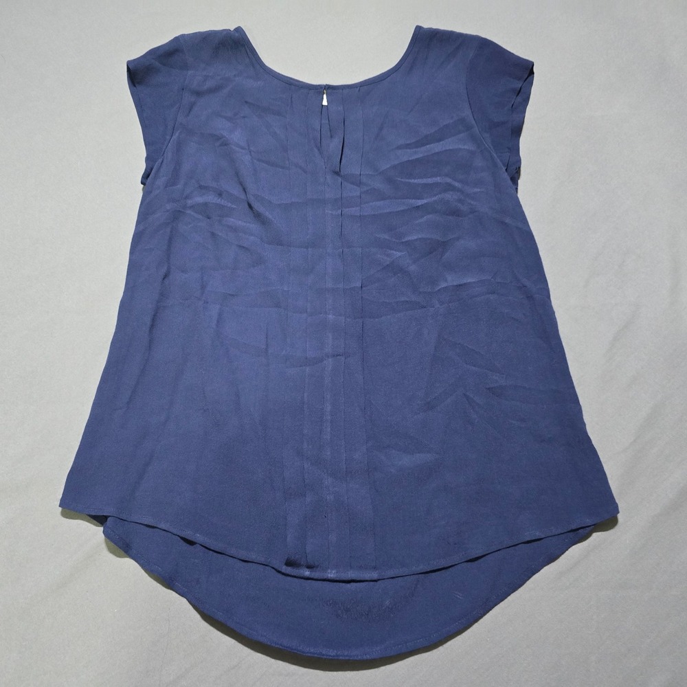 Boden Pleated Blouse Women 8R Navy Blue Viscose Cap Sleeve career